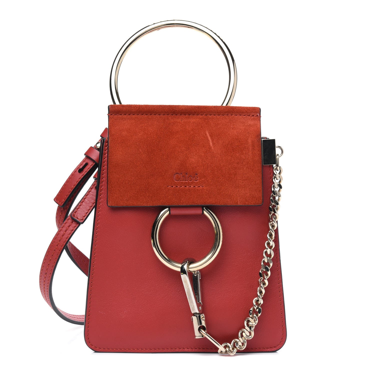 Chloe Suede Calfskin Mini Faye Bracelet Bag Earthy Red 1 of 5