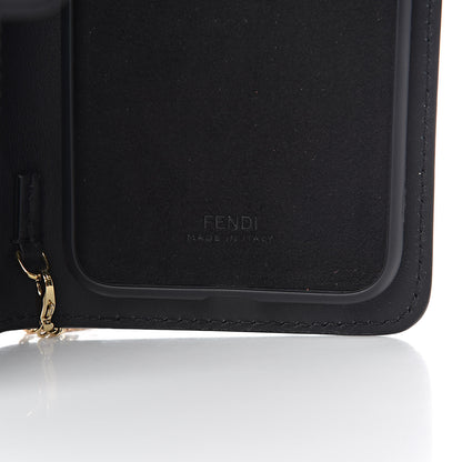 Fendi Vitello Century Glazed Fabric FF 1974 Baguette IPhone X Crossbody Black Mogano Panna 7 of 9
