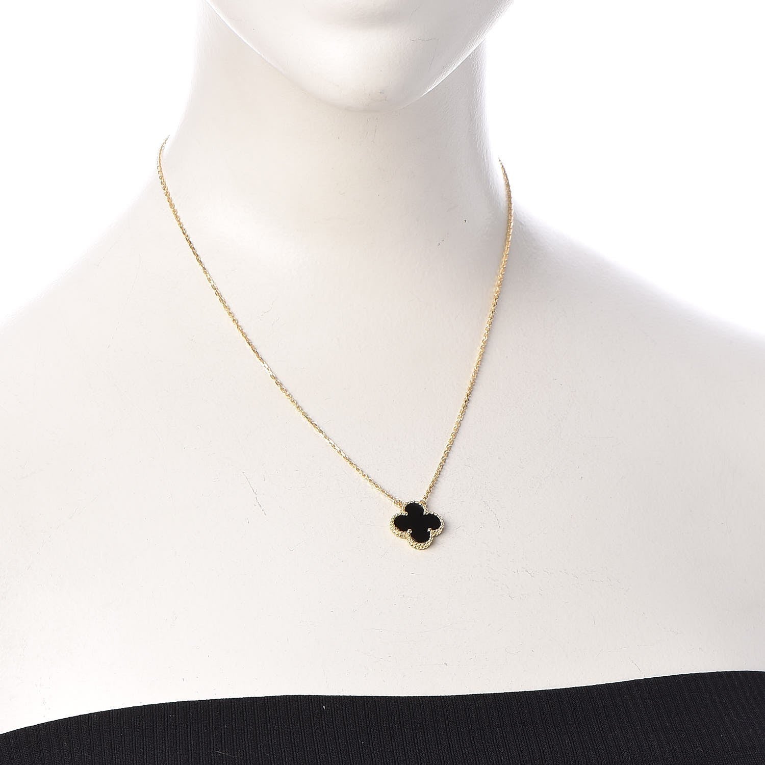 Van Cleef & Arpels 18K Yellow Gold Black Onyx Vintage Alhambra Pendant Necklace 2 of 7