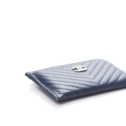 Chanel Caviar Chevron Quilted Card Holder Navy 9 of 10