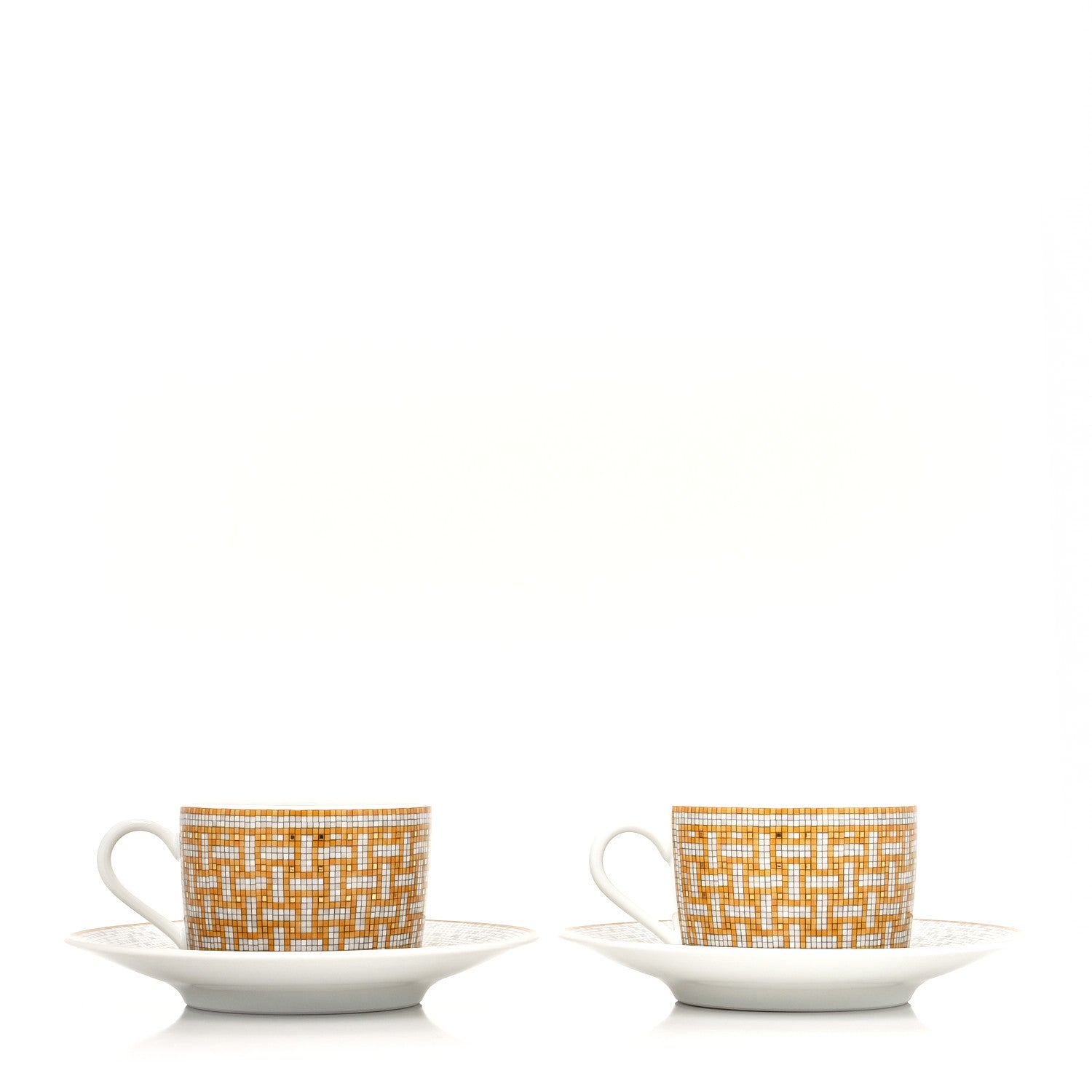 Hermes Porcelain Mosaique Au 24 Gold Tea Cup And Saucer Set Of 2 1 of 10