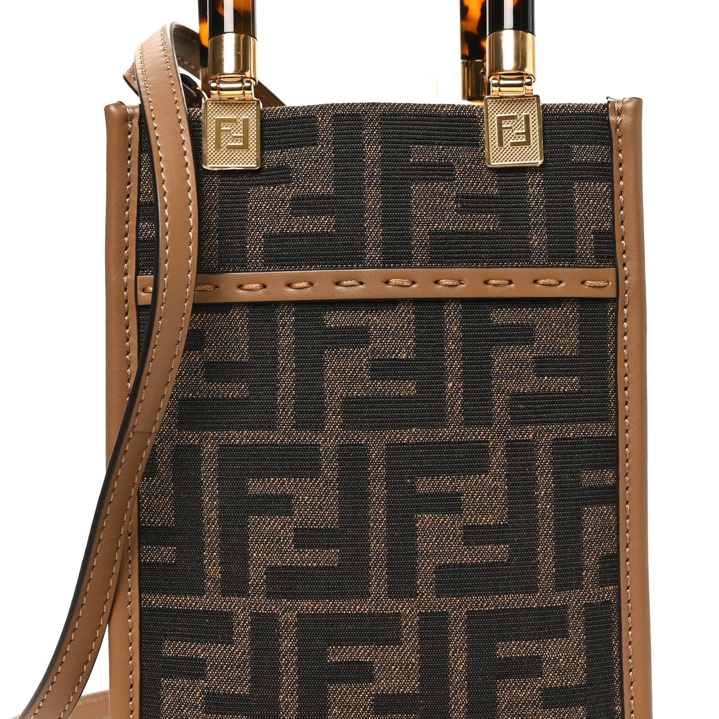 Fabric Jacquard Vitello King Plexiglass FF 1974 Mini Fendi Sunshine Shopper Tote Tobacco Moro Sand