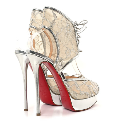 Christian Louboutin Metallic Dentelle Lurex Jose Altafine 150 Bootie 39 Silver 4 of 9
