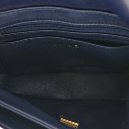 Chanel Shiny Caviar Quilted Mini Top Handle Flap Navy Blue 6 of 11