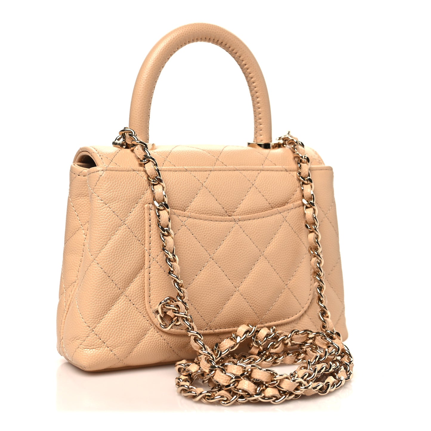 Caviar Quilted Coco Handle Clutch With Chain Beige