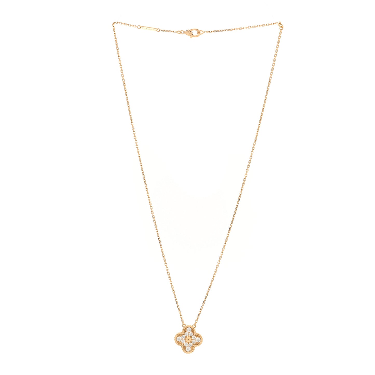 18K Yellow Gold Diamond Vintage Alhambra Pendant Necklace