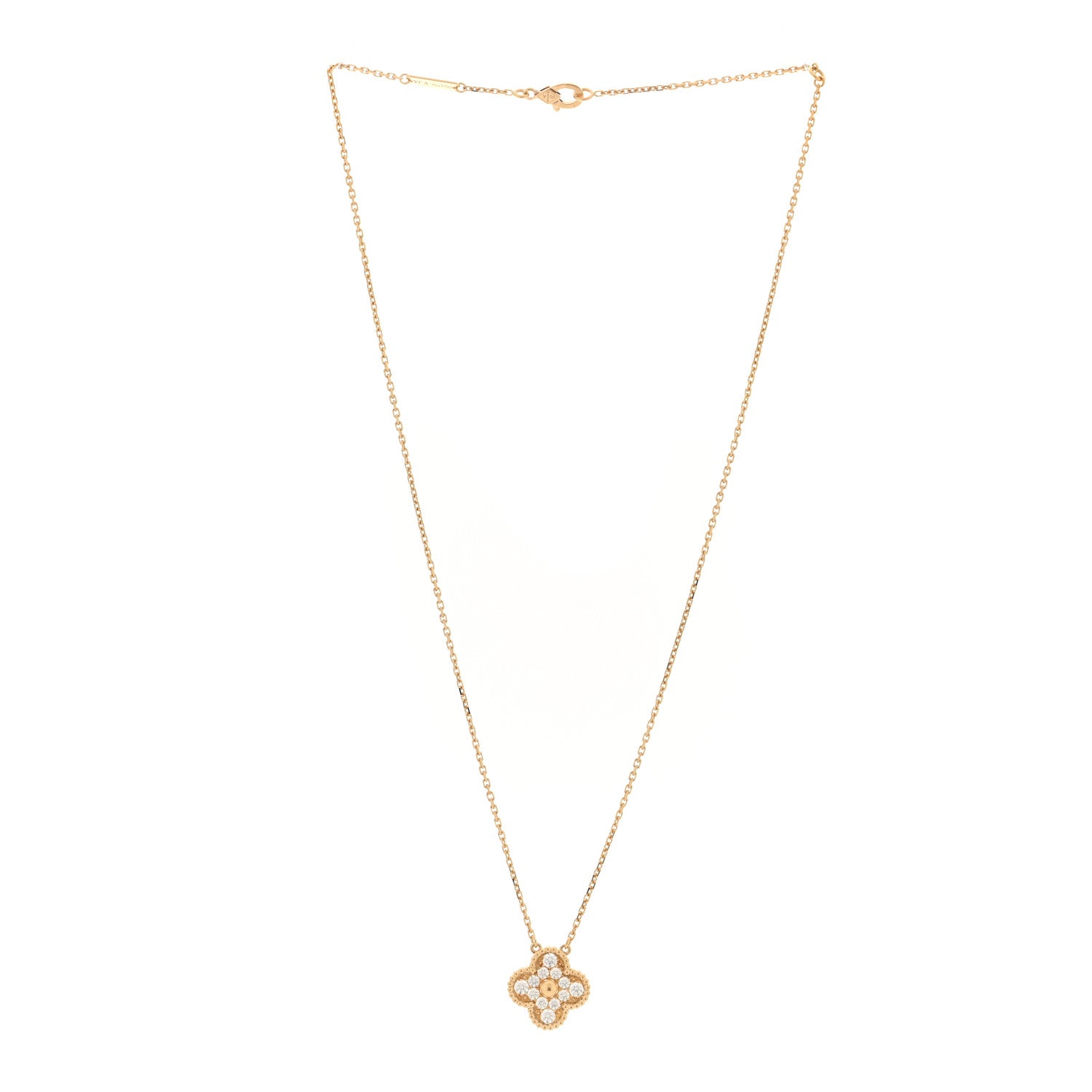 Van Cleef & Arpels 18K Yellow Gold Diamond Vintage Alhambra Pendant Necklace 3 of 4