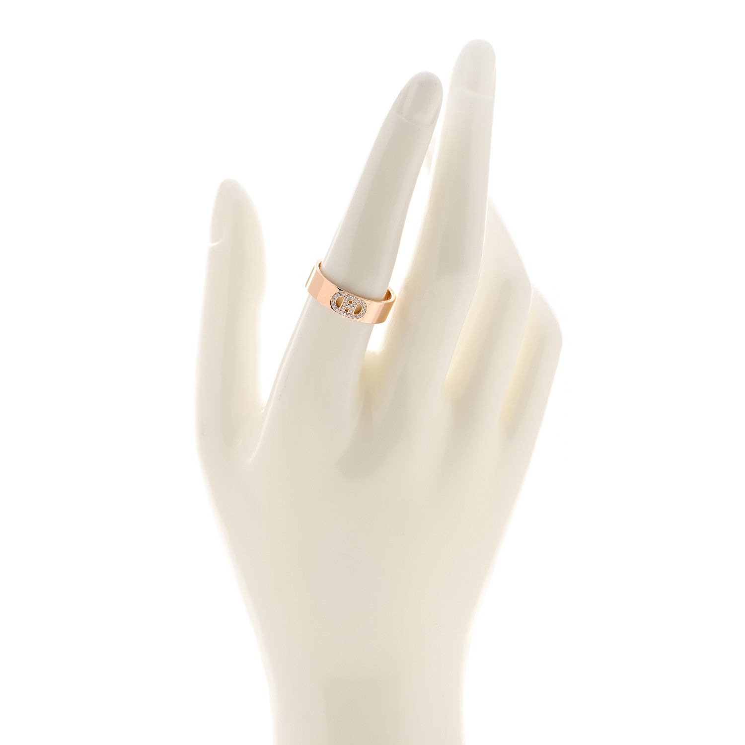 Hermes 18K Rose Gold Diamond PM H D'Ancre Ring 55 7.25 2 of 5