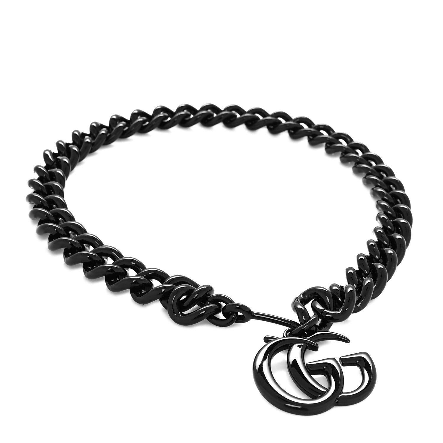 Gucci Varnished Metal GG Marmont Chain Belt Black 1 of 3