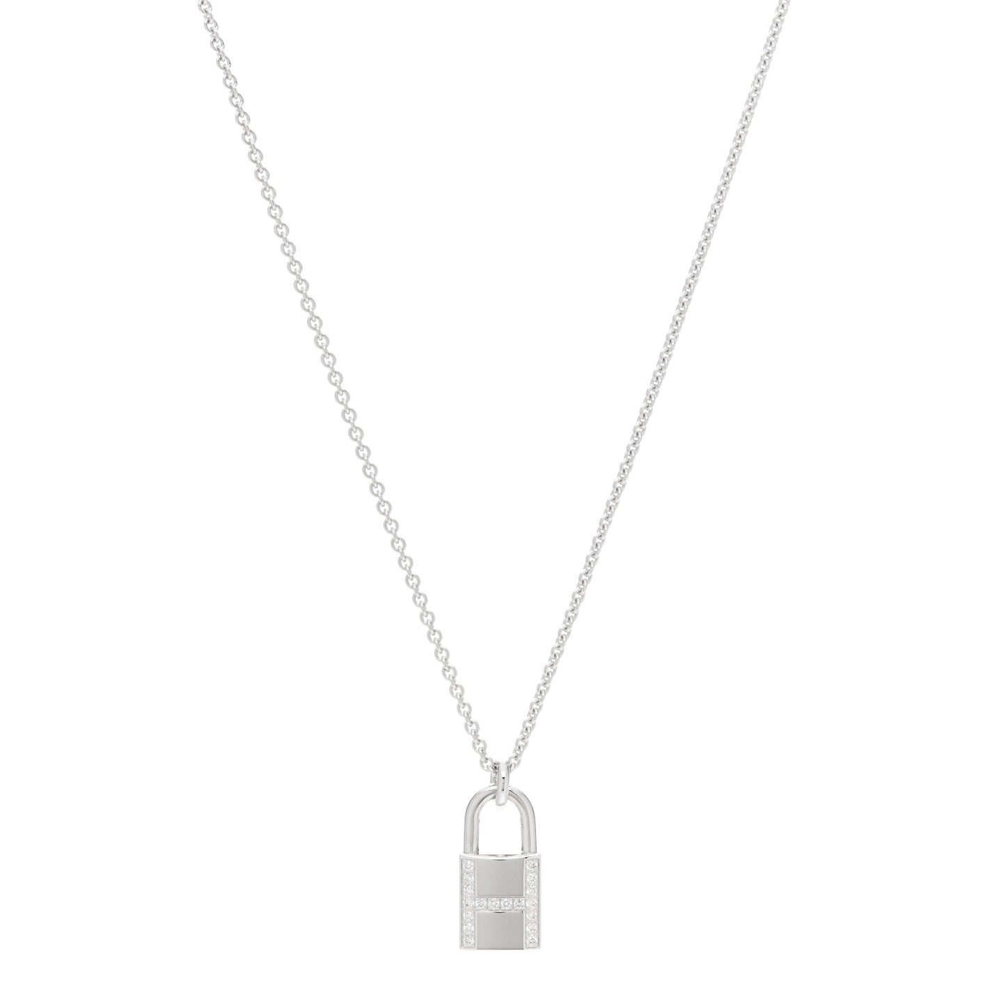 18K White Gold Diamond Amulettes Cadenas Pendant Necklace