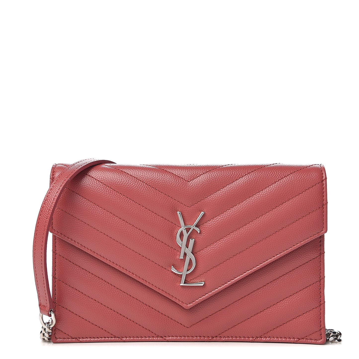 Grain De Poudre Matelasse Chevron Monogram Envelope Chain Wallet Blush Fonce