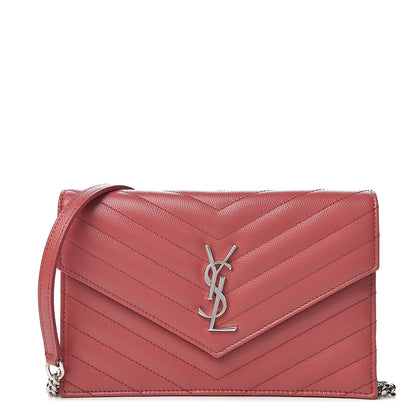 Saint Laurent Grain De Poudre Matelasse Chevron Monogram Envelope Chain Wallet Blush Fonce 1 of 9