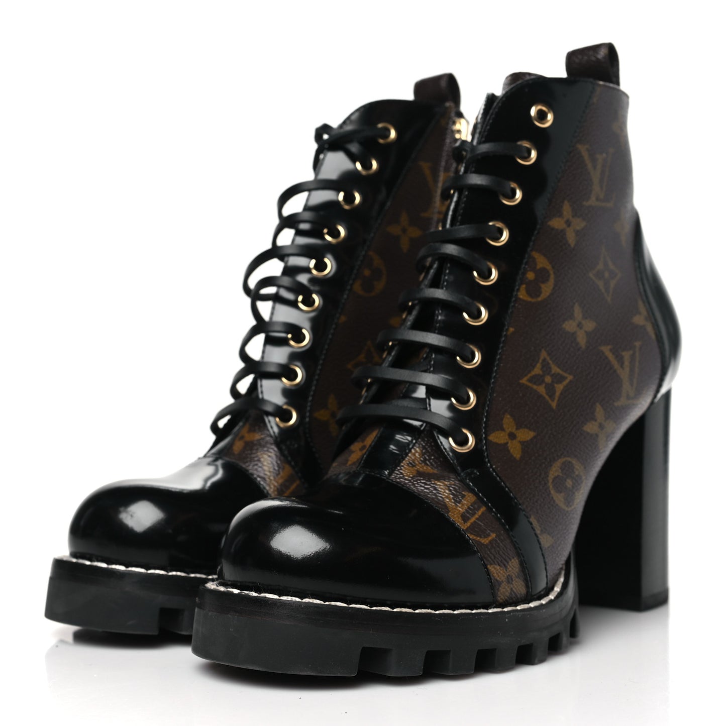 Patent Calfskin Monogram Star Trail Ankle Boots 40 Black