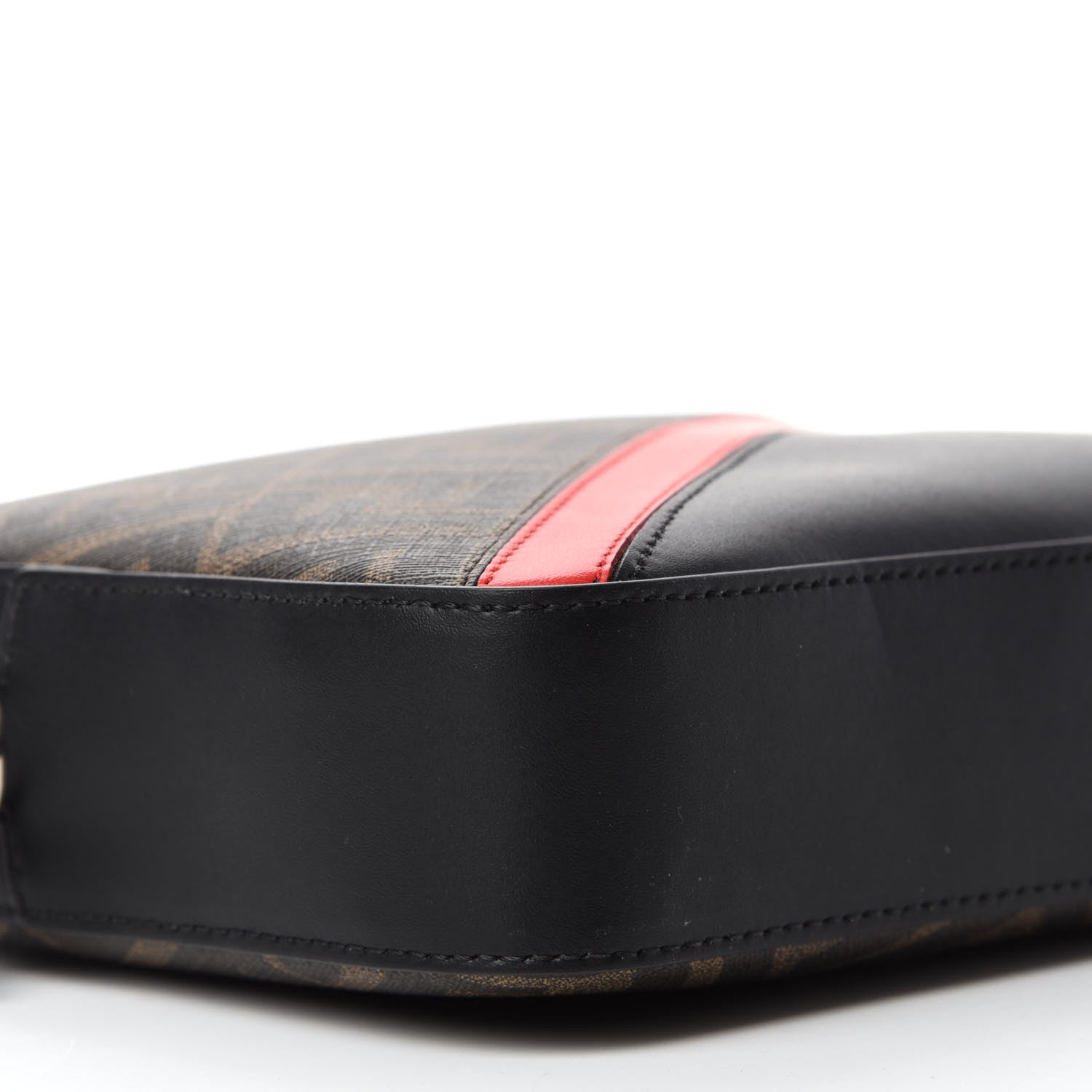 Fendi Glazed Fabric Vitello Liberty FF 1974 Diagonal Camera Case Tobacco Rosso Black 6 of 10