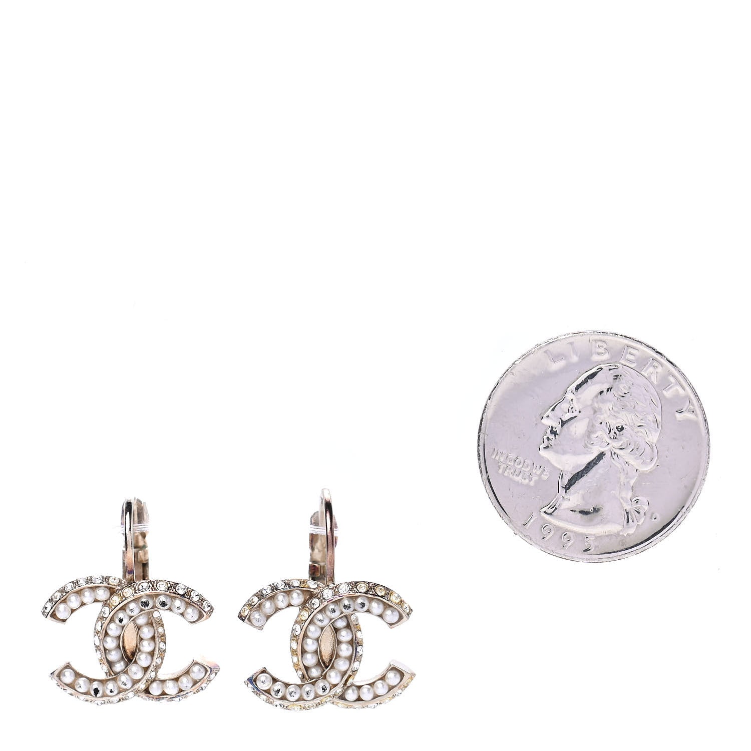 Chanel Crystal Pearl CC Dangle Earrings Gold 2 of 6