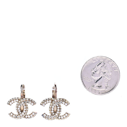Chanel Crystal Pearl CC Dangle Earrings Gold 2 of 6