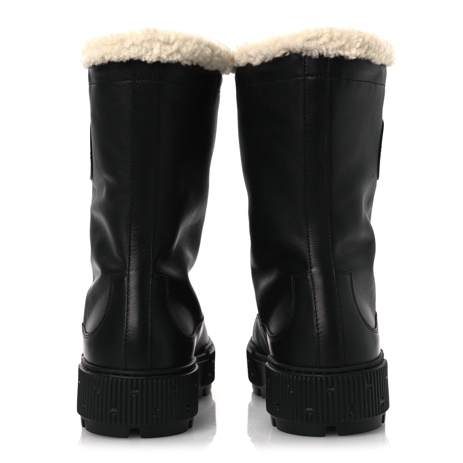 Hermes Calfskin Shearling Womens Journey Ankle Boots 38.5 Black Ecru 6 of 10