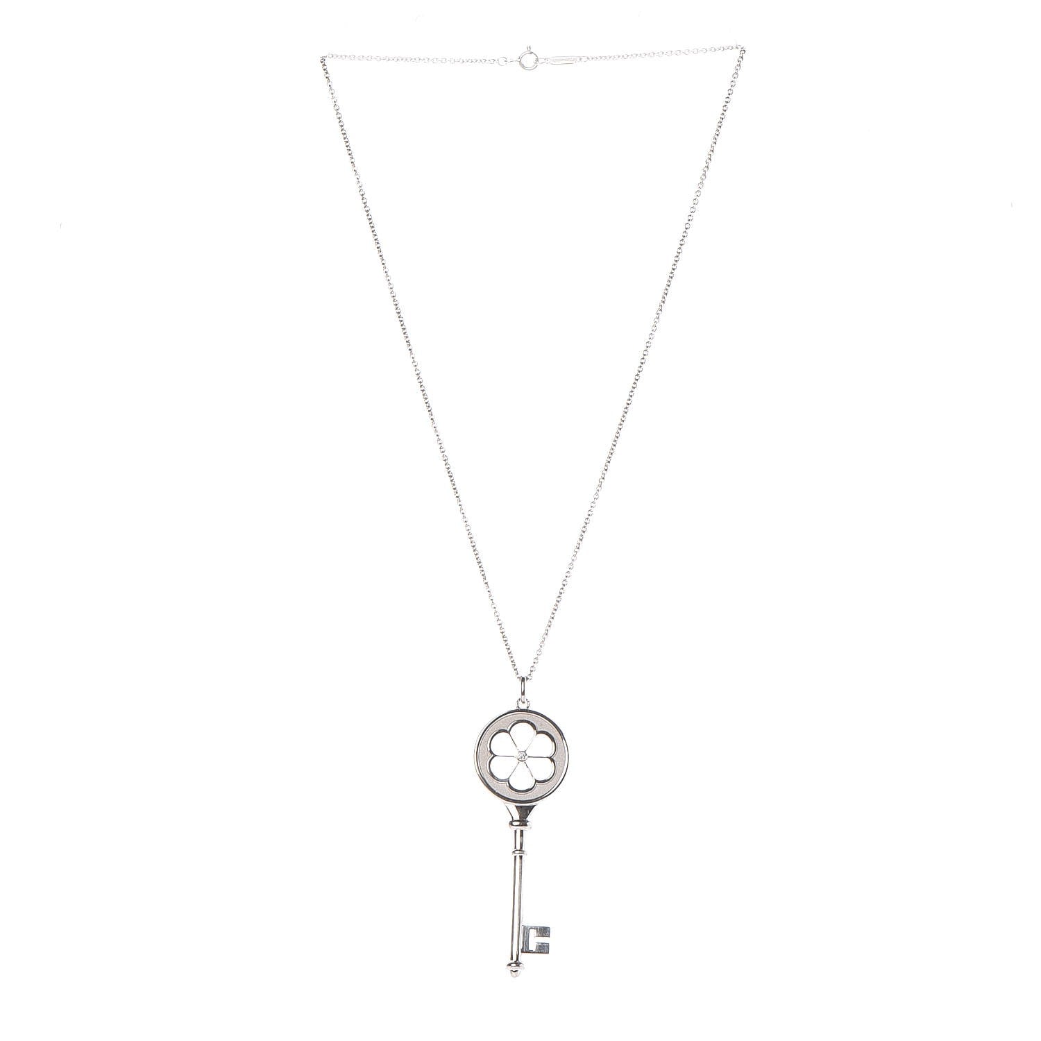 Tiffany Sterling Silver Diamond Blossom Key Pendant Necklace 3 of 6