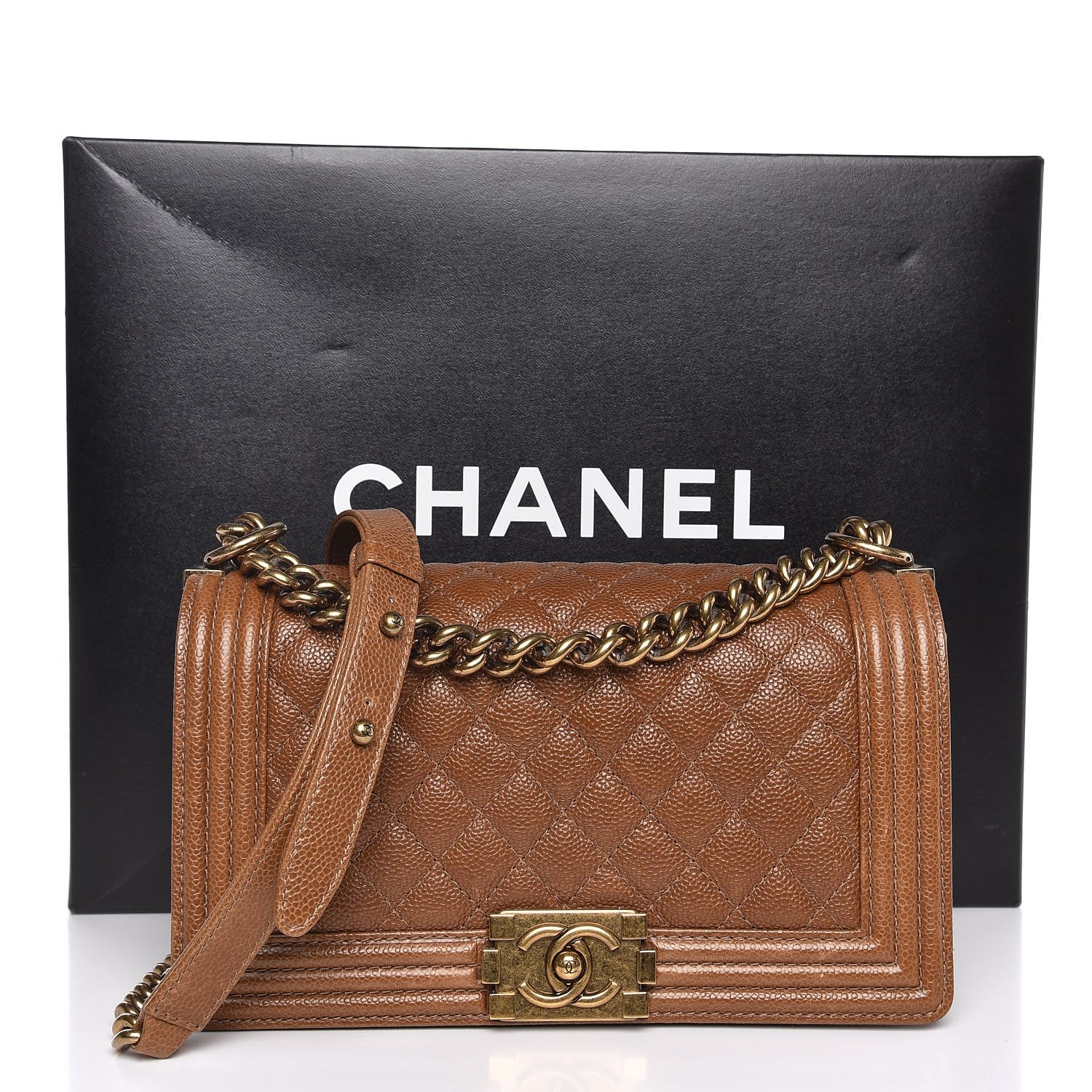 Chanel Caviar Quilted Medium Boy Flap Light Brown 9 of 9