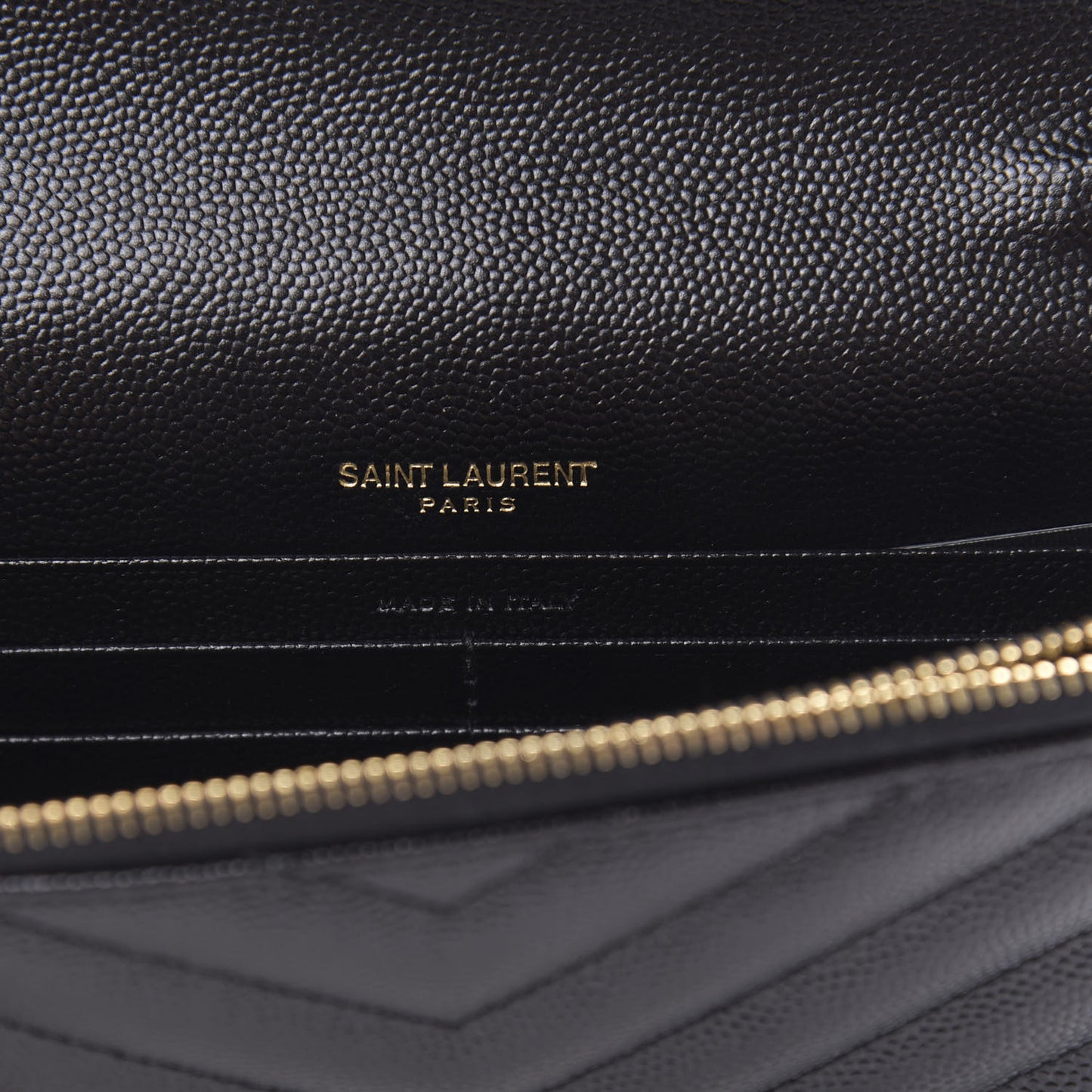 Grain De Poudre Matelasse Chevron Monogram Envelope Chain Wallet Black