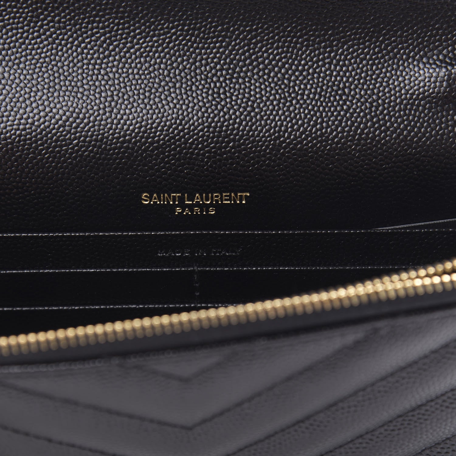 Saint Laurent Grain De Poudre Matelasse Chevron Monogram Envelope Chain Wallet Black 7 of 12
