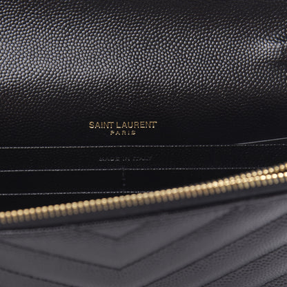 Saint Laurent Grain De Poudre Matelasse Chevron Monogram Envelope Chain Wallet Black 7 of 12