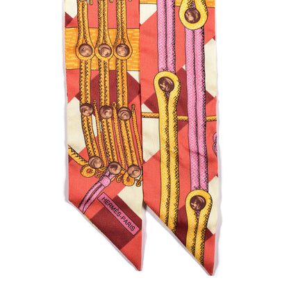 Hermes Silk Brandebourgs Twilly Corail Rose Jaune D'Or 2 of 4