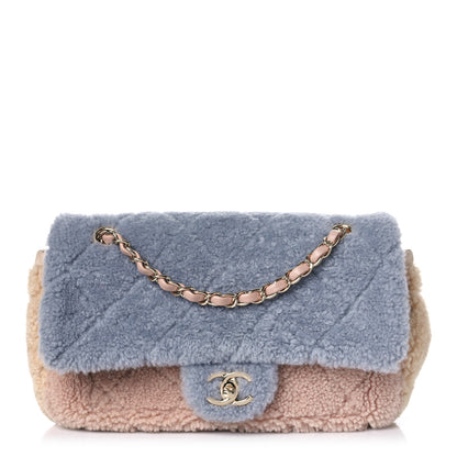 Chanel Shearling Sheepskin Single Flap Gray Pink Beige 1 of 10