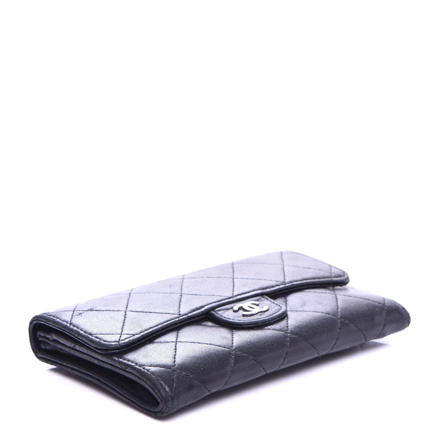 Lambskin Quilted Small Flap Wallet Black