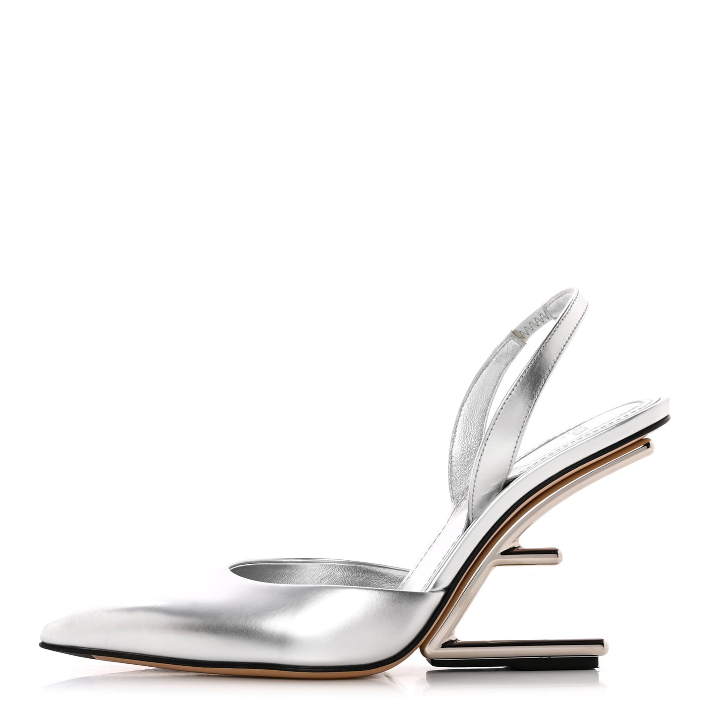 Metallic Calfskin Fendi First 95mm Slingback Sandals 36.5 Argento