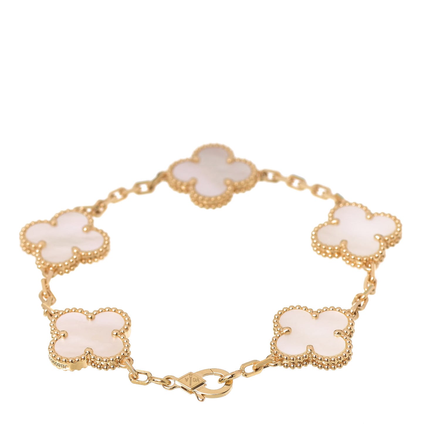 18K Yellow Gold Mother of Pearl 5 Motifs Vintage Alhambra Bracelet