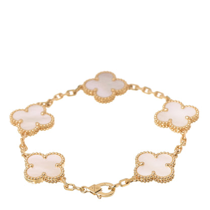 Van Cleef & Arpels 18K Yellow Gold Mother of Pearl 5 Motifs Vintage Alhambra Bracelet 2 of 6