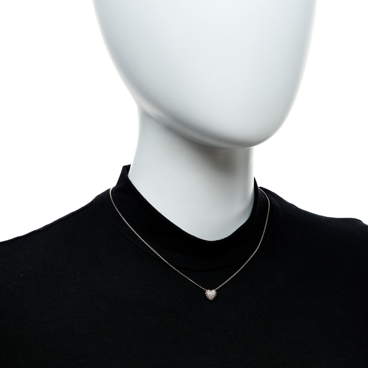 Sterling Silver Diamond Petite Pave Heart Necklace