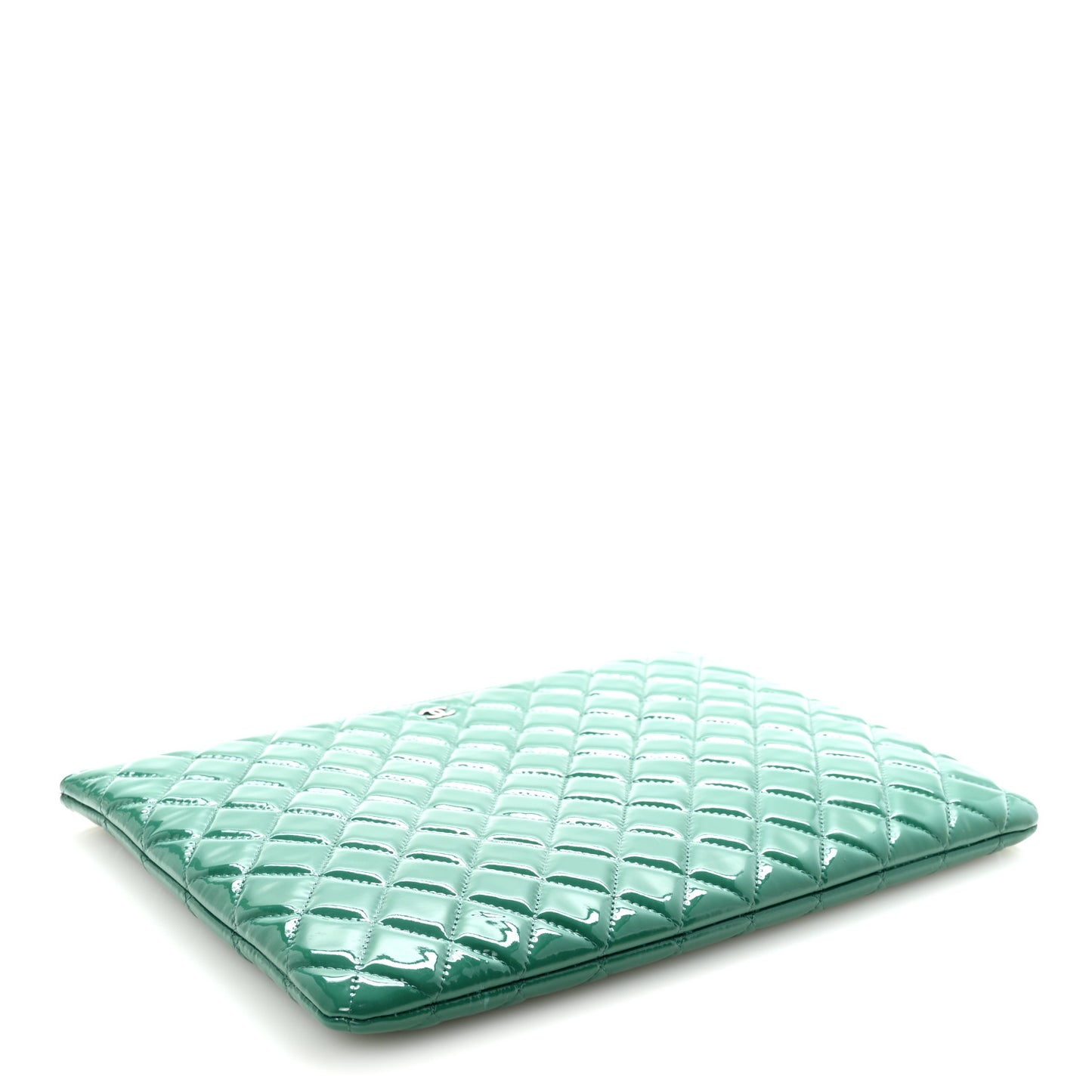 Patent Calfskin Quilted Large Cosmetic Case Blue