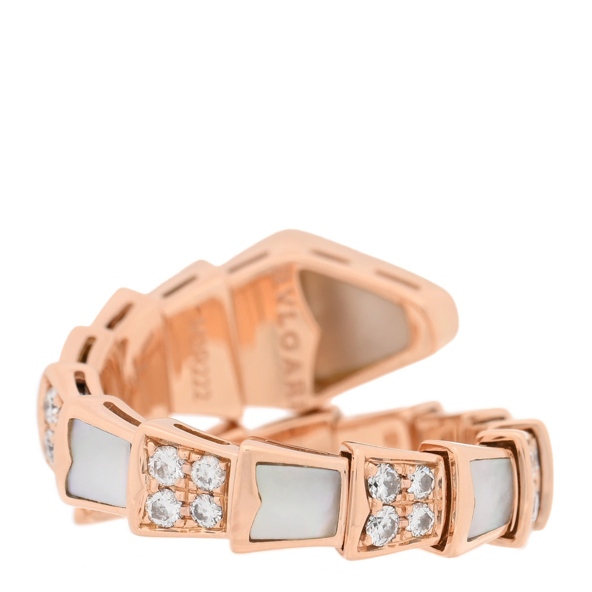 Bulgari 18K Rose Gold Diamond Mother of Pearl Serpenti Viper Ring L 55 7.25 3 of 5