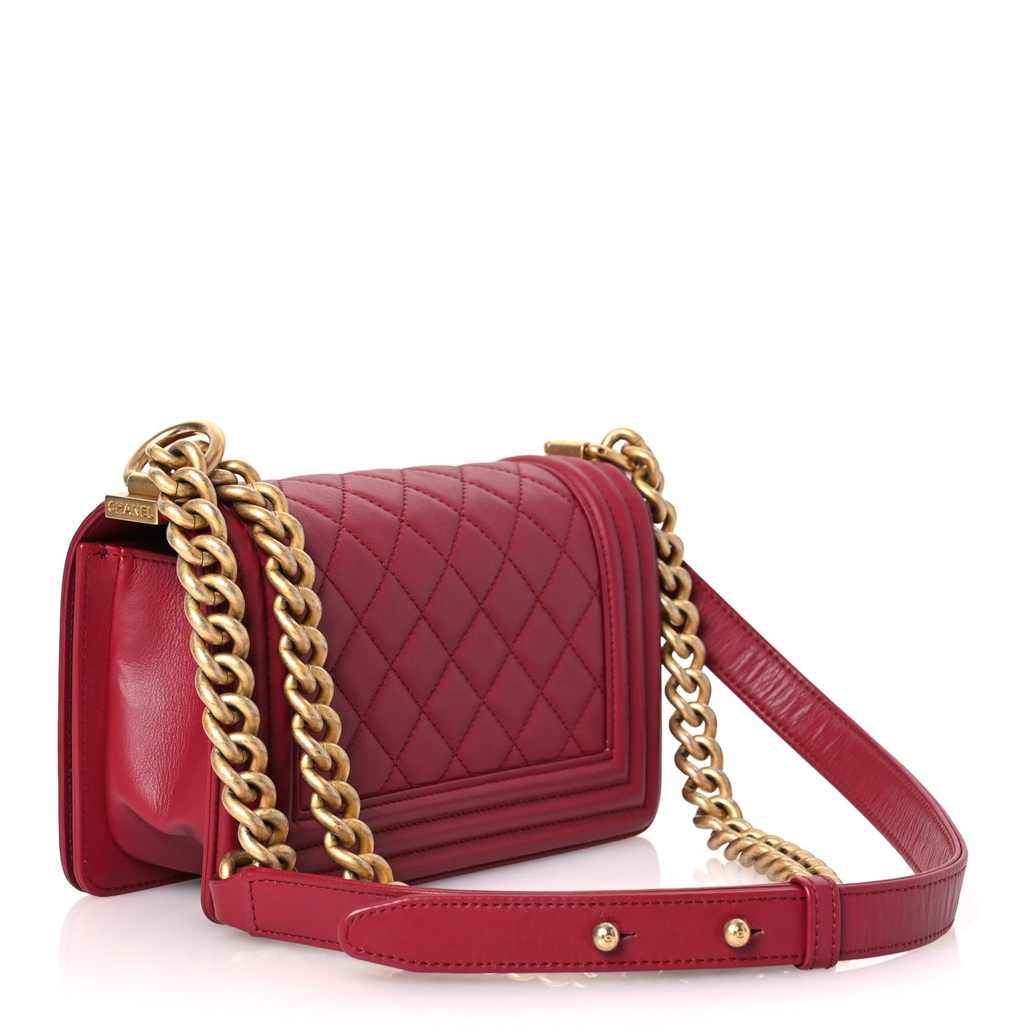 Calfskin Quilted Small Boy Flap Red