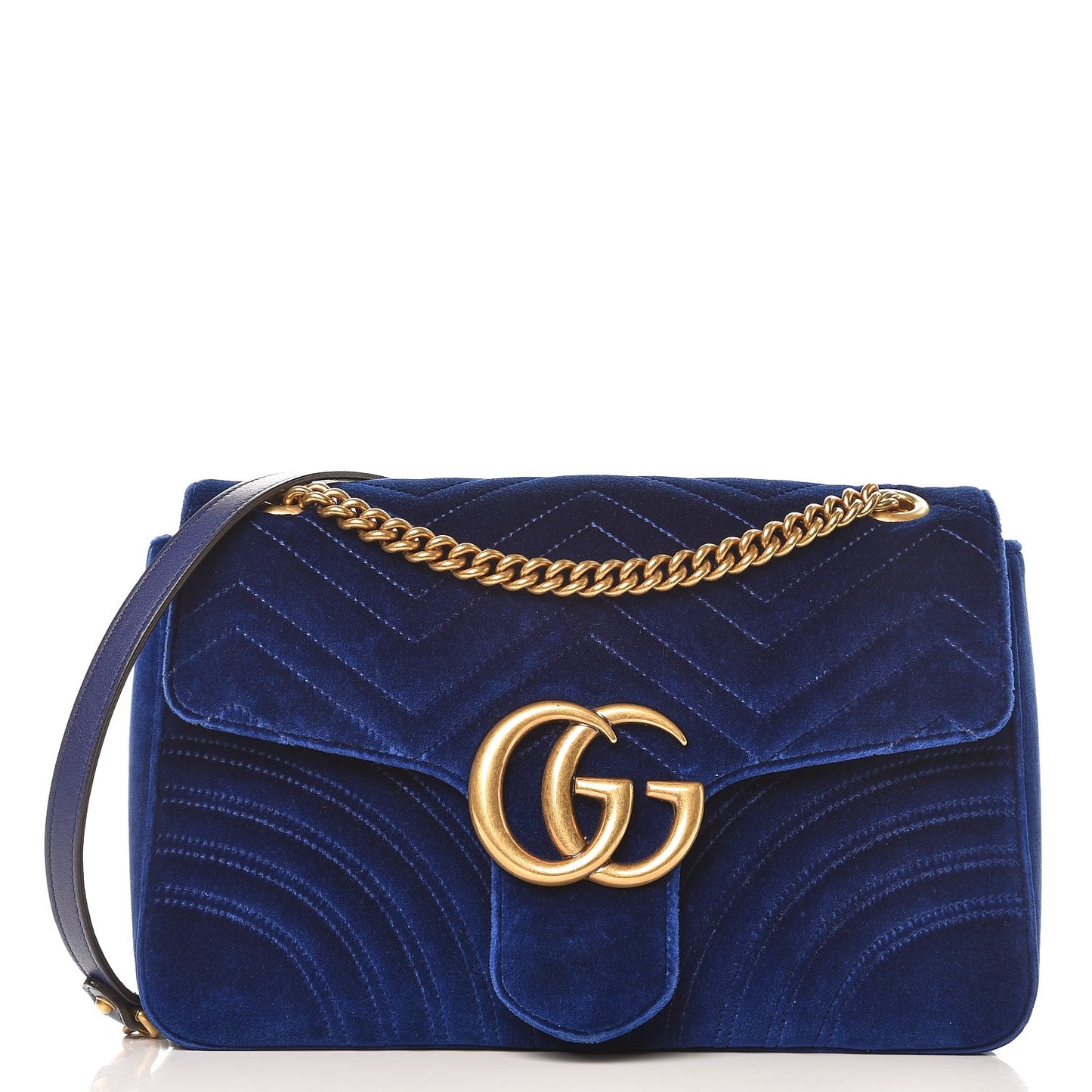 Velvet Matelasse Medium GG Marmont Shoulder Bag Cobalt Blue