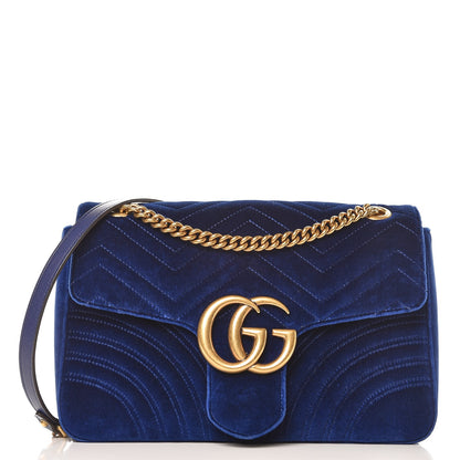 Gucci Velvet Matelasse Medium GG Marmont Shoulder Bag Cobalt Blue 1 of 9