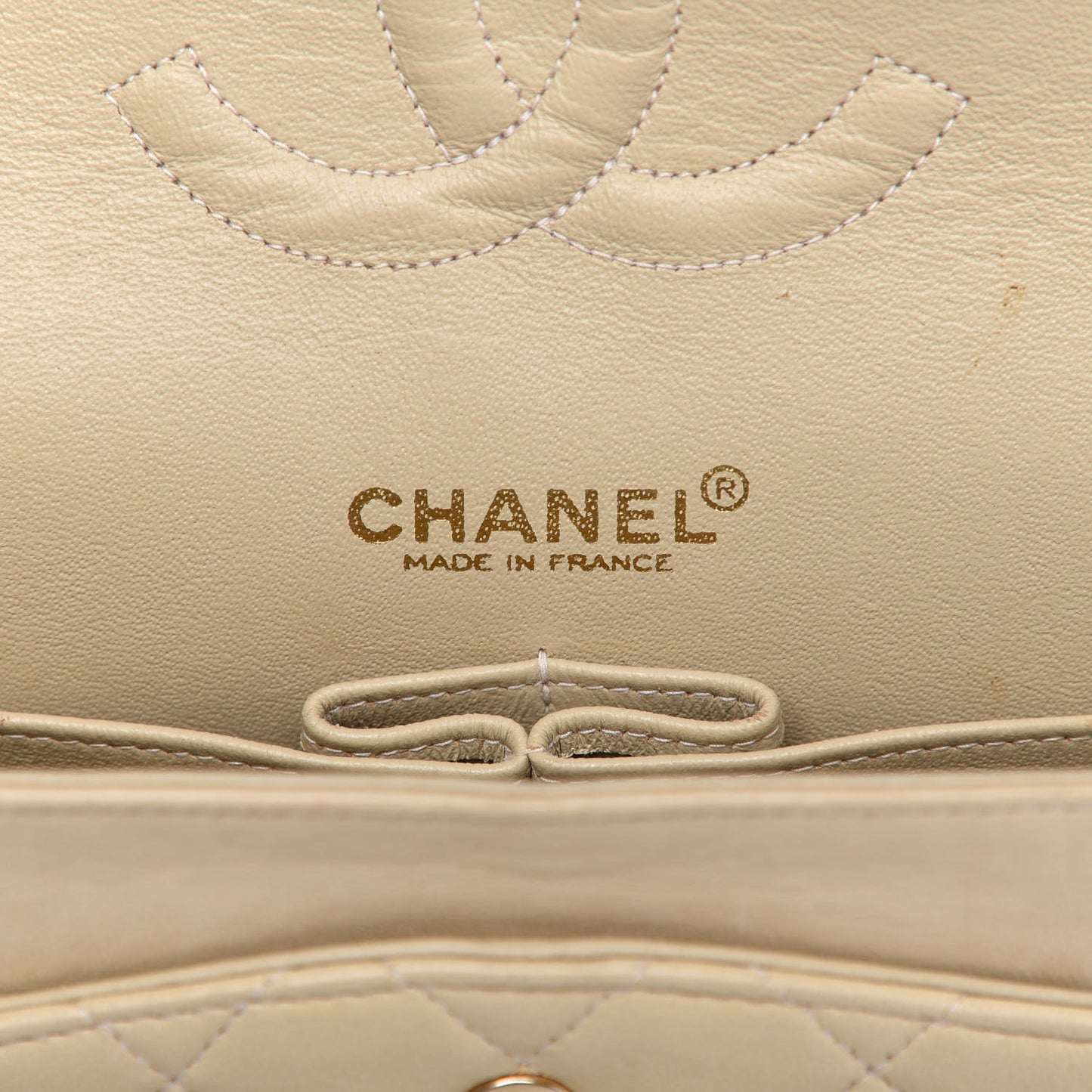 Lambskin Quilted Medium Double Flap Beige