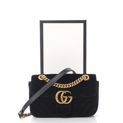 Gucci Velvet Matelasse Mini GG Marmont Shoulder Bag Black 9 of 9