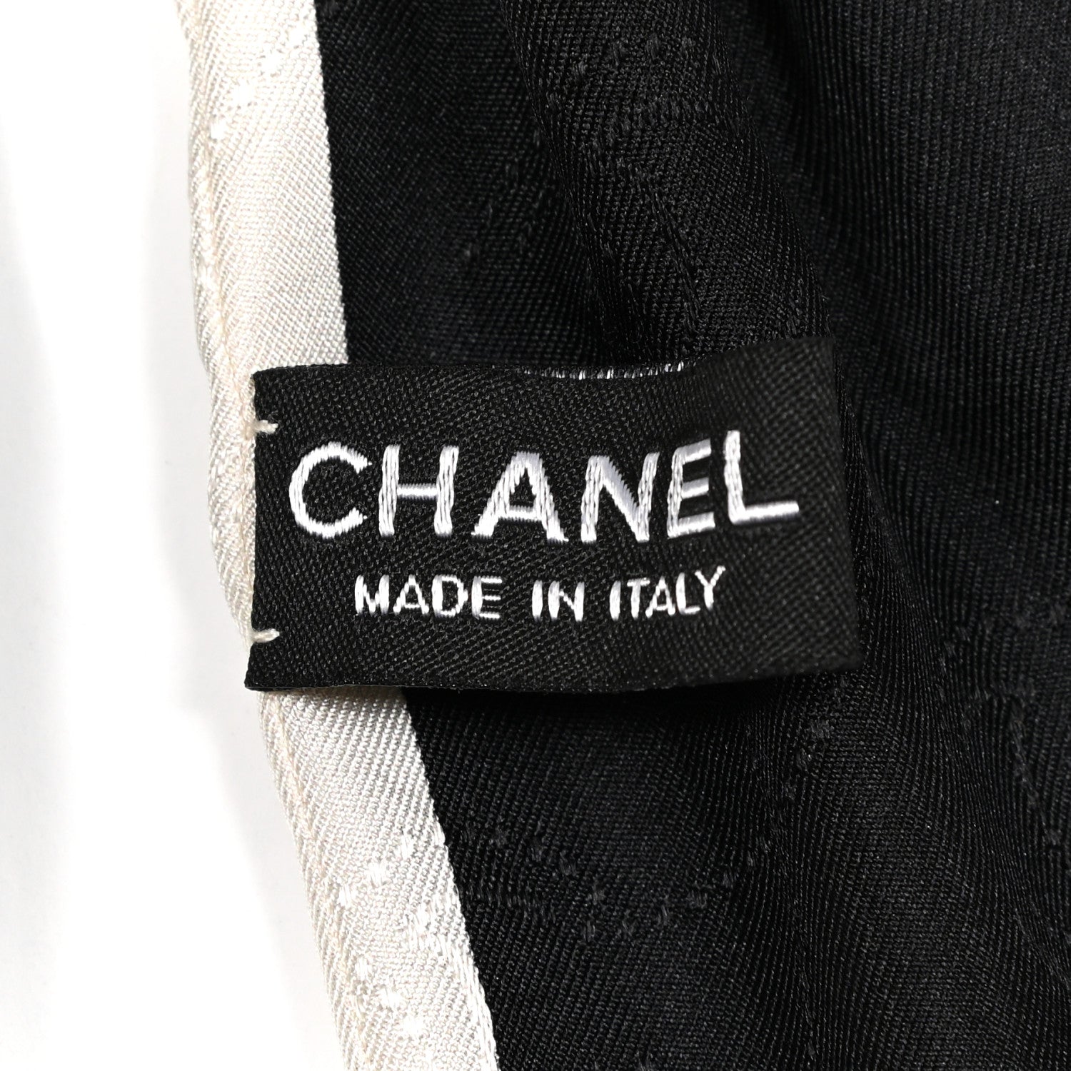 Chanel Silk Twill Hair Tie White Black 3 of 3