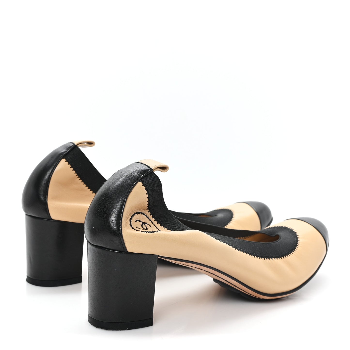 Lambskin CC Elastic Stretch Pumps 38 Beige Black