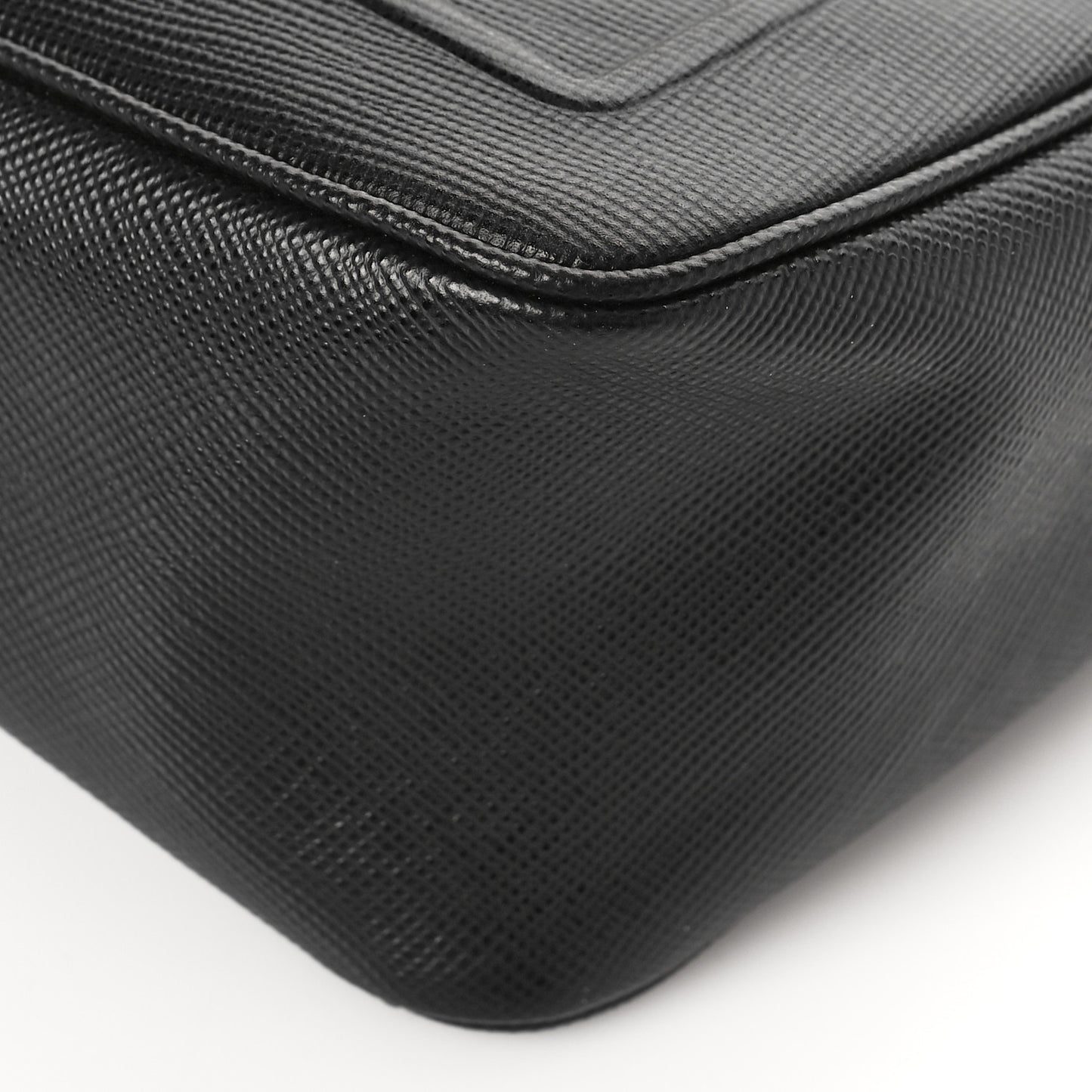 Saffiano Cuir Triangle Logo Embossed Triangle Shoulder Bag Black