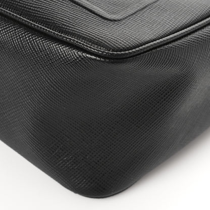 Prada Saffiano Cuir Triangle Logo Embossed Triangle Shoulder Bag Black 7 of 7
