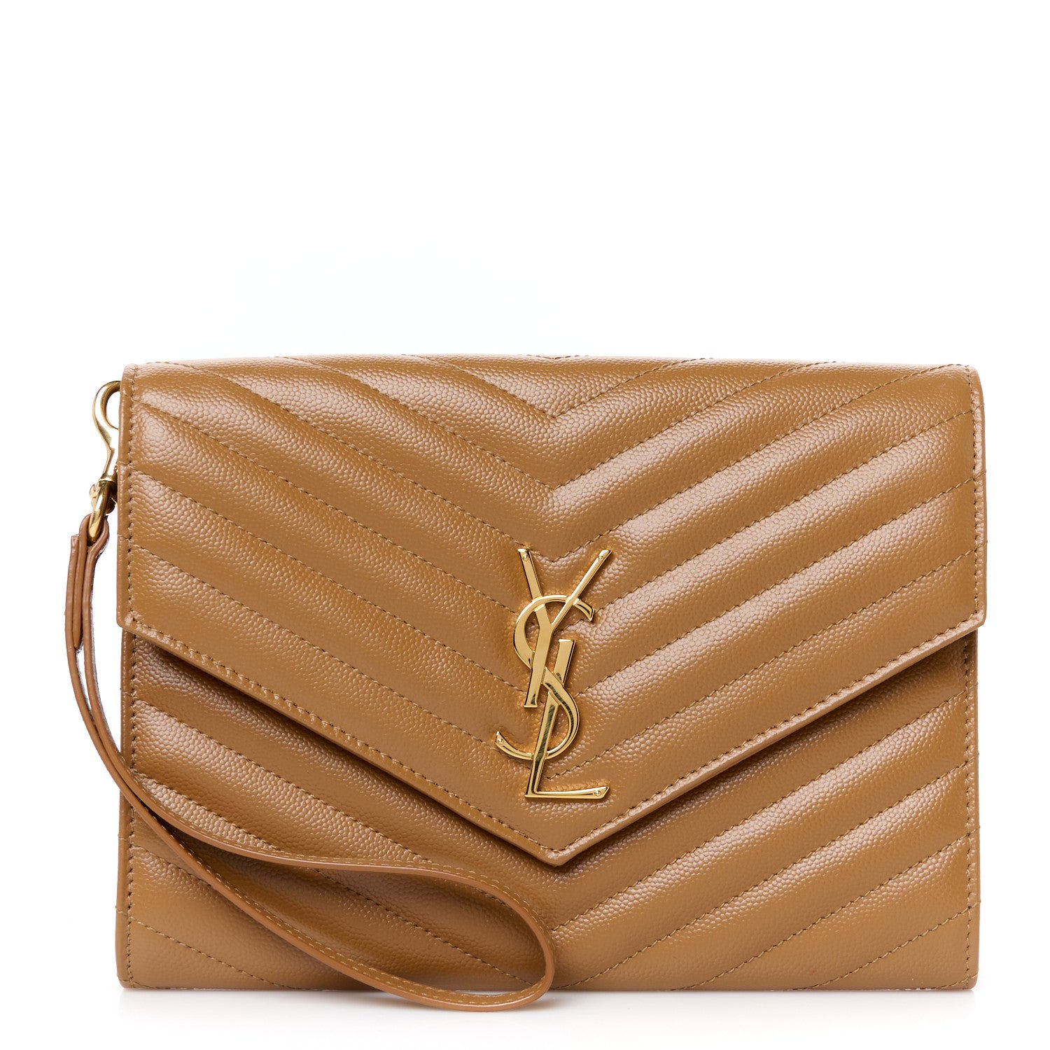 Saint Laurent Grain De Poudre Matelasse Chevron Monogram Cassandre Flap Pouch Natural Dark 1 of 9