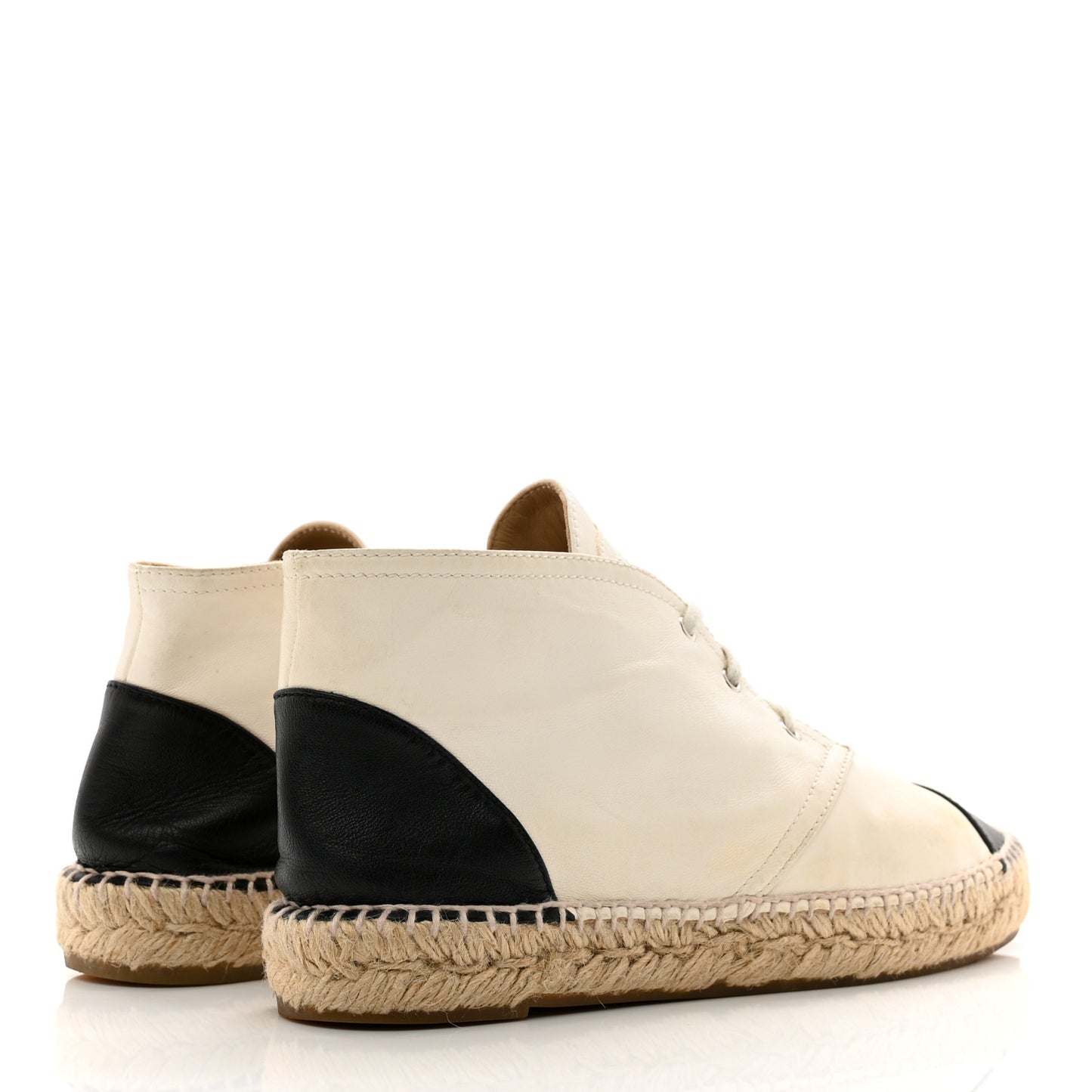 Lambskin Canvas Cap Toe Lace Up Espadrilles 38 Beige Black