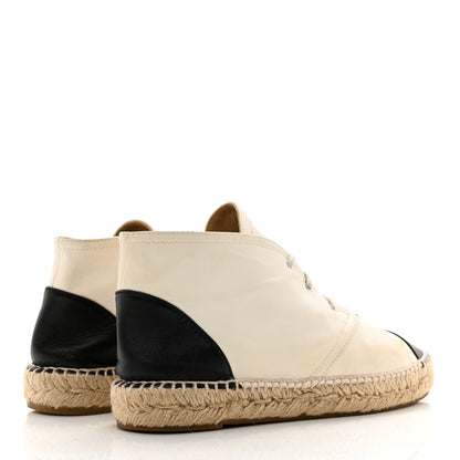 Chanel Lambskin Canvas Cap Toe Lace Up Espadrilles 38 Beige Black 4 of 9