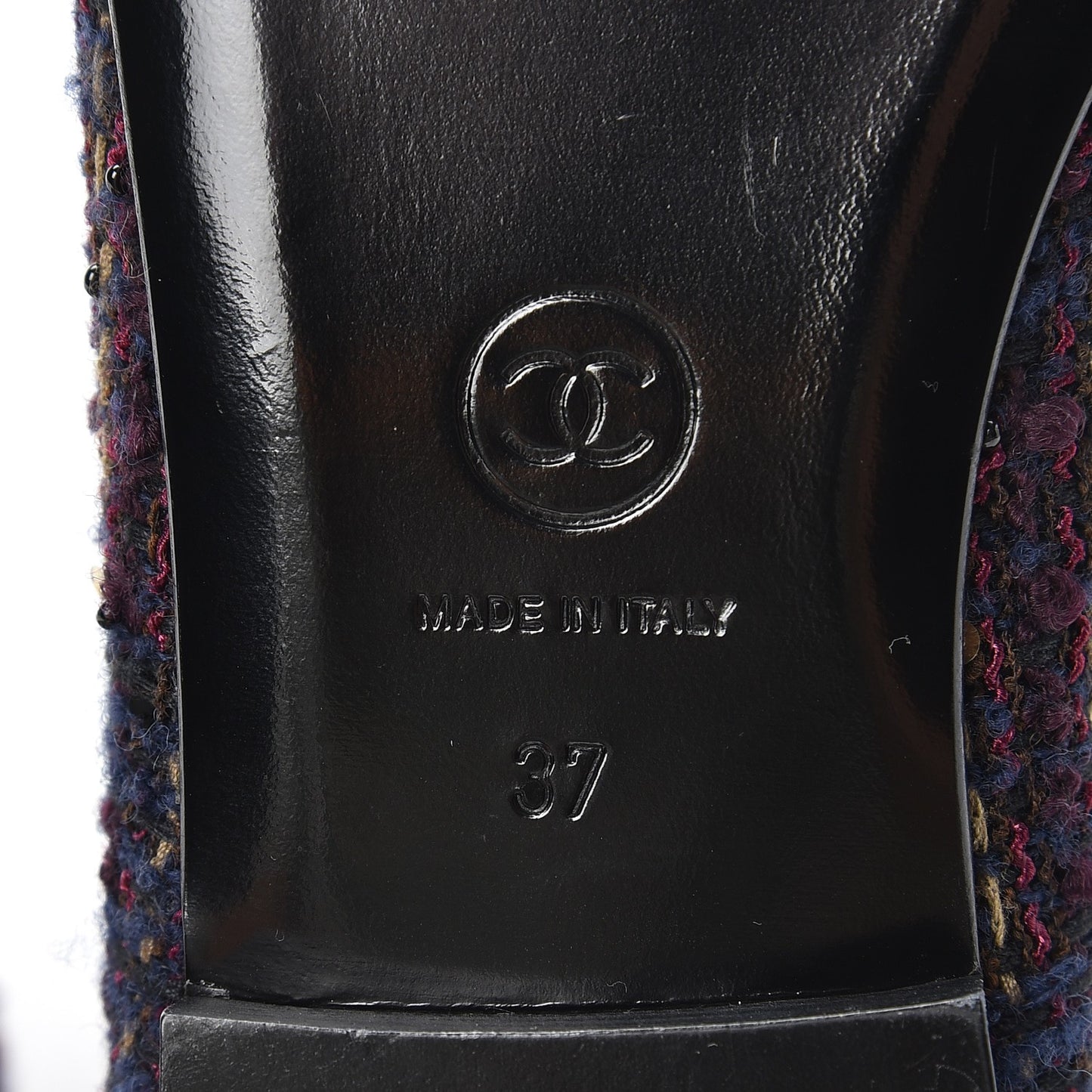 Tweed Flannel Cap Toe Ballerina Flats 37 Navy