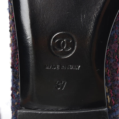 Chanel Tweed Flannel Cap Toe Ballerina Flats 37 Navy 8 of 10