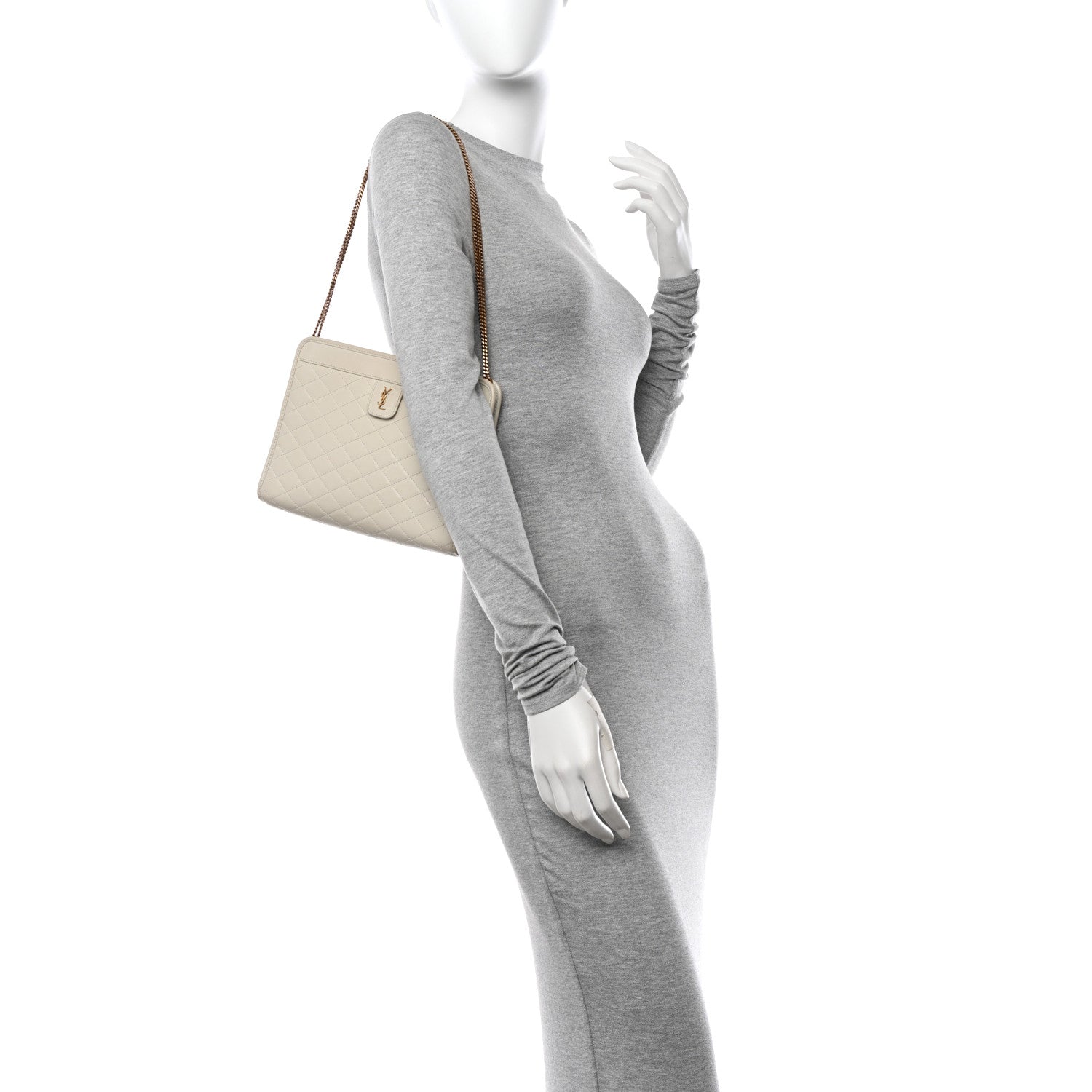 Saint Laurent Lambskin Quilted Monogram Baby Victoire Chain Clutch Blanc Vintage 2 of 12
